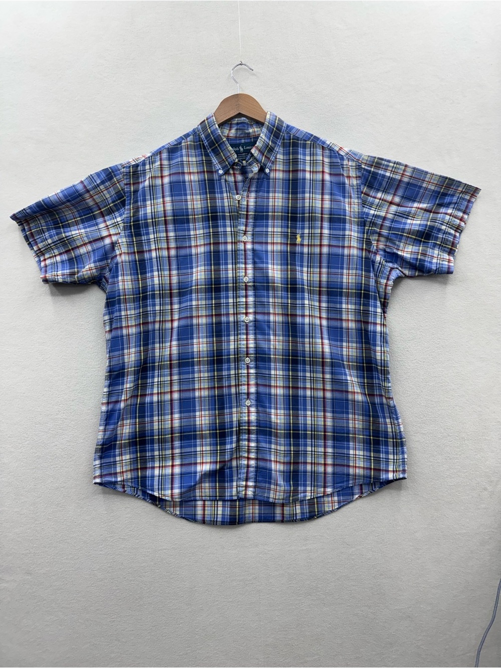 Ralph Lauren Men’s XL Custom Fit Blue Plaid Short Sleeve Button Up Shirt